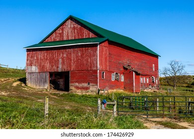 Traditional Amish Barn With Blue Sky