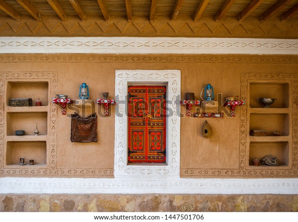 Traditional arab mud house interior in\
Saudi Arabia riyadh, Saudi culture, saudi\
heritage