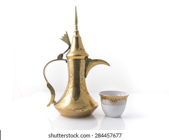 Traditional Arabic Coffee Mug And Coffee Cup - Stock Image