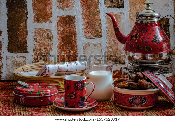 Traditional Arabic Tea Set Dried Dates Stock Photo Edit Now 1537623917