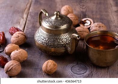 Traditional Arabic Tea Set, Walnut And Dried Dates.