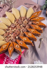 Traditional Azerbaijan holiday Novruz cookies bakhlava or paxlava on the light background.