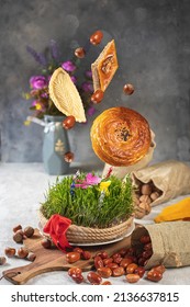 Traditional Azerbaijan holiday Novruz sweets qogals, shekerbura, paxlava. 