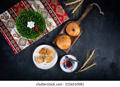 Traditional Azerbaijan holiday Novruz sweets qogals.Azerbaijani national sweetness of shor gogal, homemade for the holiday of Novruz
