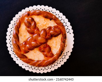 Traditional Balcanic - Romanian Easter Chees Cake Pasca Isolated On Balack