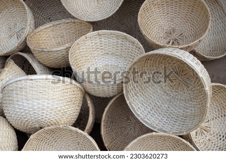 Traditional bamboo baskets in  market, India