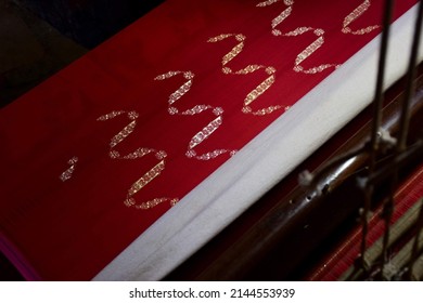 Traditional Banarasi Saree Weaving Loom And Threads.