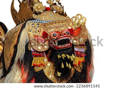 Traditional Barong Mask Costume for Balinese theatrical performances. Denpasar Bali. White background
