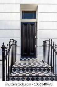 Traditional Black Door To 18th Century London Georgian House 