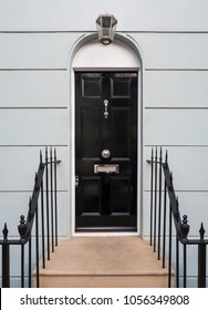 Traditional Black Door To 18th Century London Georgian House 