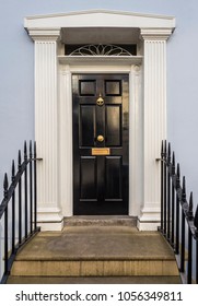 Traditional Black Door To 18th Century London Georgian House 