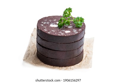 Traditional  Black Pudding Sausage Slices Isolated On White 