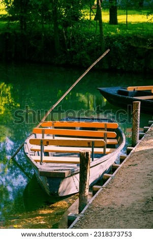 traditional boat in Marais Poitevin- Marshland in France, Poitou Charente, near Poitiers