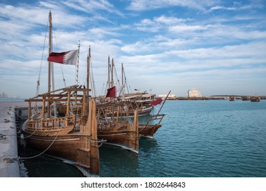 Traditional Boats Called Dhow In Doha, Qatar.