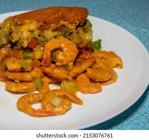 Traditional Brazilian Acarajé With Vatapá, Carurú And Shrimp. Typical Bahian Food