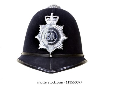 traditional british police helmet isolated on white