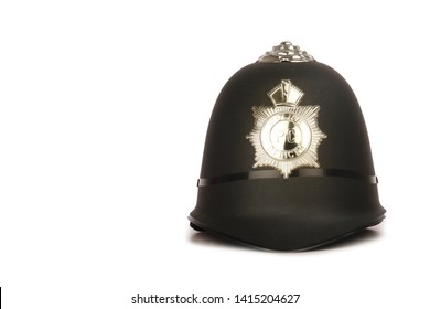 Traditional British Police Helmet Isolated On White Background.