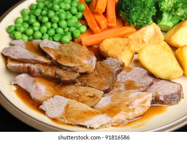 Traditional British Sunday Roast Lamb Dinner