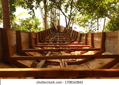 A Traditional Cambodian Or Khmer Boat  Called Bon Om Touk Being Repaired In An Island Village Of Koh Rong