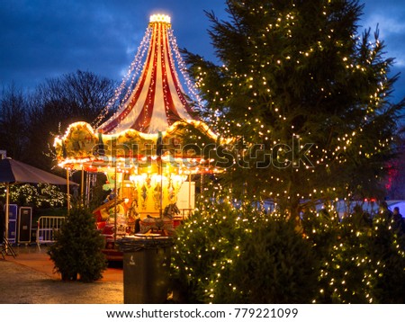 Traditional carousel at the Christmas Market, Belgium, december 2017