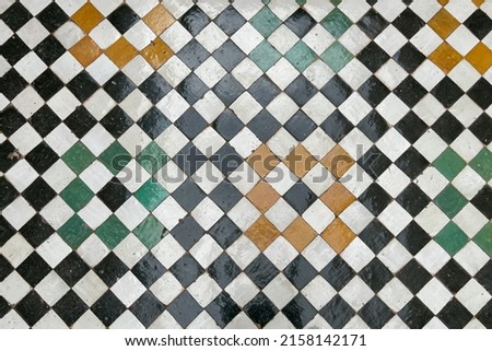 Traditional ceramic floor and wall pattern and texture in Marrakech, Morocco