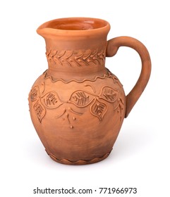 Traditional ceramic milk jug isolated on white background