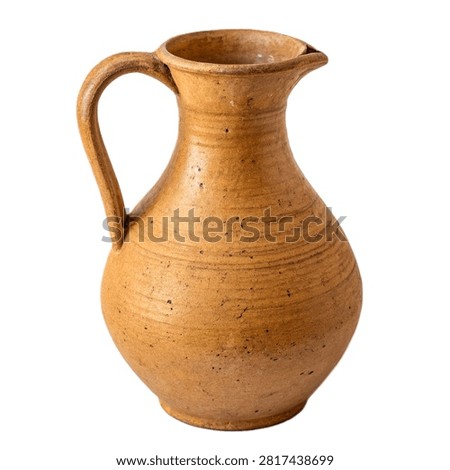 Traditional ceramic pitcher rustic handmade potte isolated on white background