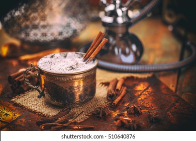 Traditional chai tea with spices and milk