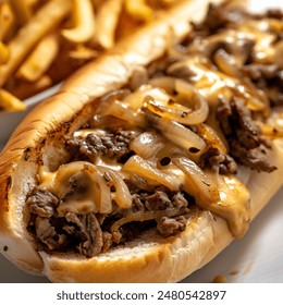 a Traditional Cheese steak with Wiz and onions Right