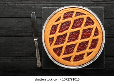 Traditional Cherry Jelly Pie Tart Cake. Top View