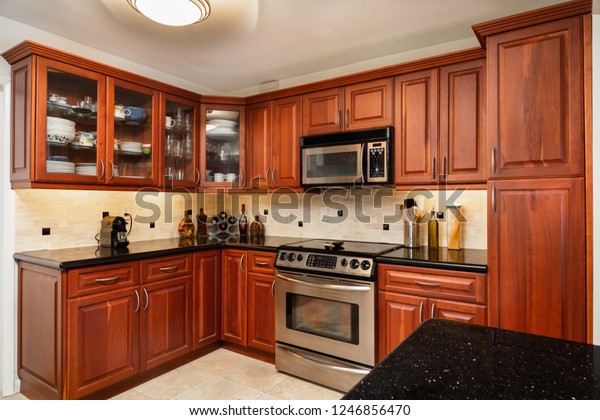 Traditional Cherry Wood Cabinet Home Kitchen Royalty Free Stock