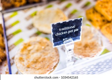 Traditional Chicken Pot Pie Sign, Price On Display On Market Counter In Store, Shop