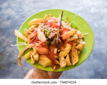 Traditional Chicken Potato Vegetable Street Food In Tanzania Zanzibar 