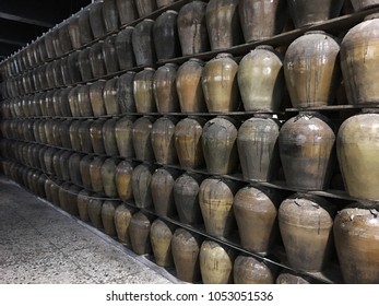 Traditional Chinese Rice Wine Jars For Liquor Fermentation At Taiwan