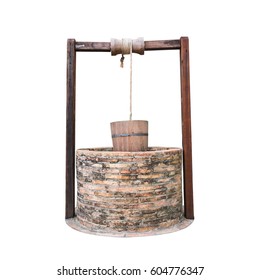 Traditional chinese water well With Pulley and Bucket isolated on white background, Clipping paths included