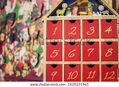 Traditional Christmas advent calendar on display