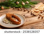 Traditional Christmas dinner in Czech Republic - fried carp with potato salad