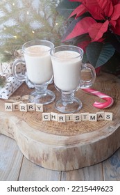 Traditional Christmas Drink Egg Nog And Inscription Merry Christmas