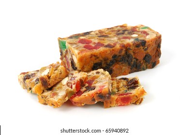 A Traditional Christmas Fruit Cake Isolated On A White Background