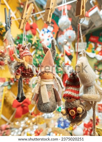 Traditional Christmas market with handmade souvenirs, Barcelona, Catalonia, Spain. Christmas Concept.