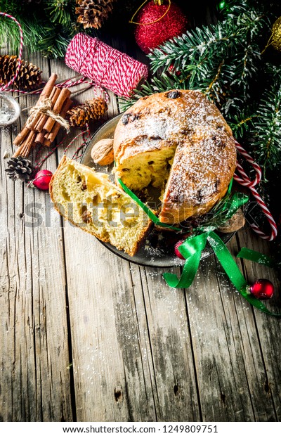 Traditional Christmas Panettone Dried Fruits Nuts Stock Photo