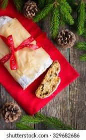 Traditional Christmas Stollen Cake. Top View,