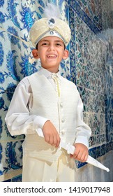Traditional Circumcision Dress Child,Eyüp Sultan Mosque,Istanbul,Turkey/August 2014