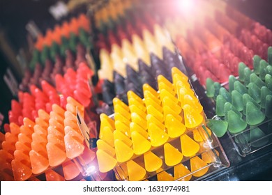 Traditional colorful cone-shaped belgian Cuberdons