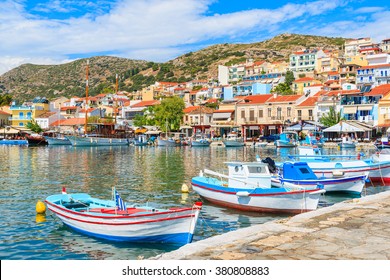 Traditional Colourful Greek Fishing Boats Pythagorion Stock Photo ...