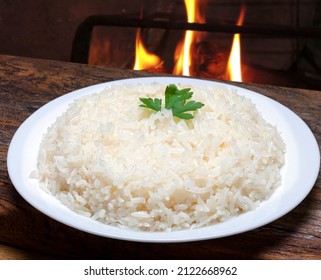 Traditional Cooked White Rice In Brazilian Food