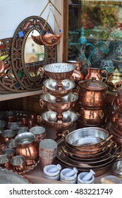 Traditional Copper Dishes In Historical Market (Bazaar) In Isfahan, Iran