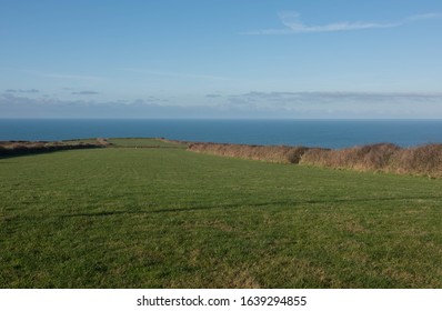 Traditional Cornish Cliff Top Farm Land By The Rural Village Of Trevalga On The South West Coast Path Between Boscastle And Tintagel On The North  Cornwall Coast,England, UK