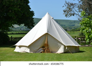 Traditional cotton canvas bell tent near the South Downs