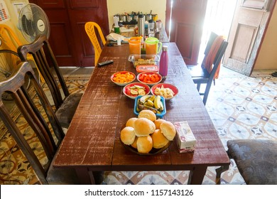 Traditional Cuban Breakfast Served On A Table In A Hostel In Havana, Cuba (22.06.2018)